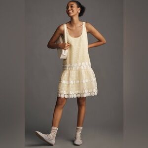 Maeve Sleeveless Scoop-Neck Daisy Border Drop-Waist Mini Dress Sz XS